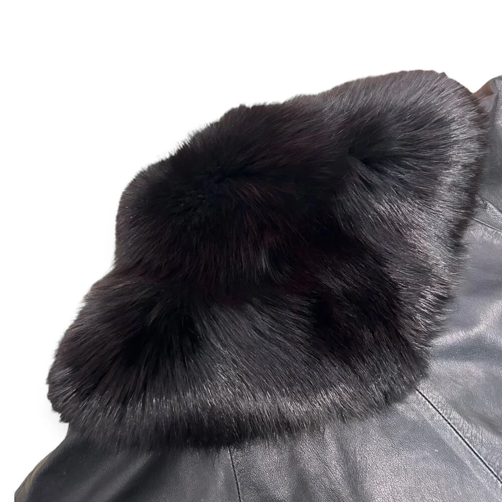 Vintage Leather/Fur Coat - Picture 5 of 7